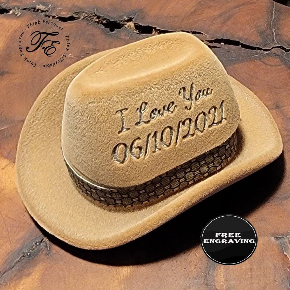 Custom Engraved Cowboy Hat Ring Box - Personalized Ring Box